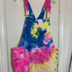 Tie dye overalls, shorts